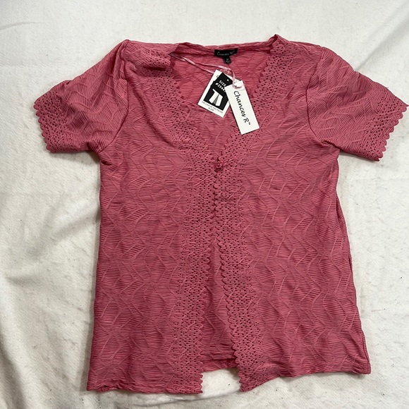 chances r Tops - NWT Chances R Short Sleeve Blouse Shirt 2 Fer Twinset Pink Womens Size L
